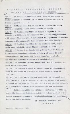 Statuto e regolamento interno del Gruppo femminile comunista = Statut i Pravilnik Ženske komunističke skupine, Trieste = Trst, 9. mj. 1921.