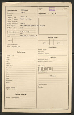 Trupeljak, Ignac, 2.8.1913. Policijski karton