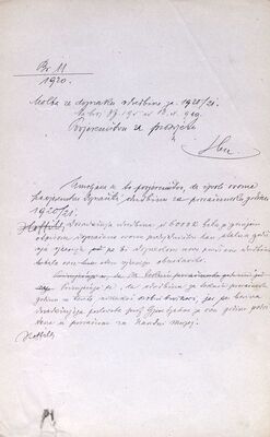 Zamolba za doznaku odredbine za 1920./1921.