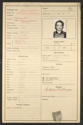 Spitzner, Antonija rođ. Goldstein, 6.9.1892. Policijski karton