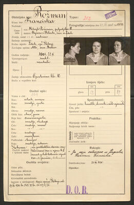 Rožman, Franciska, 22.2.1901. Policijski karton