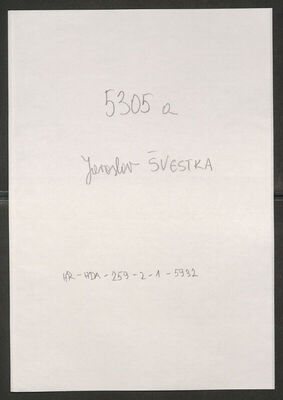 Švestka, Jaroslav, 14.4.1897. Policijski karton