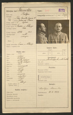 Stamolla, Baltjon, 16.5.1894. Policijski karton