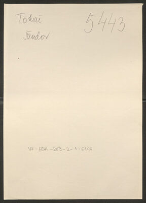 Tokač, Šandor. Policijski karton