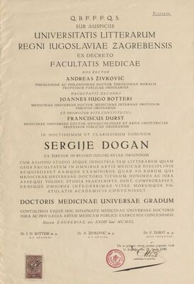 Diploma doktora medicine Sergija Dogana