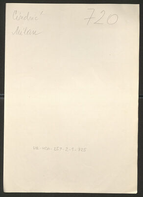 Cindrić, Milan, 15.2.1896. Policijski karton