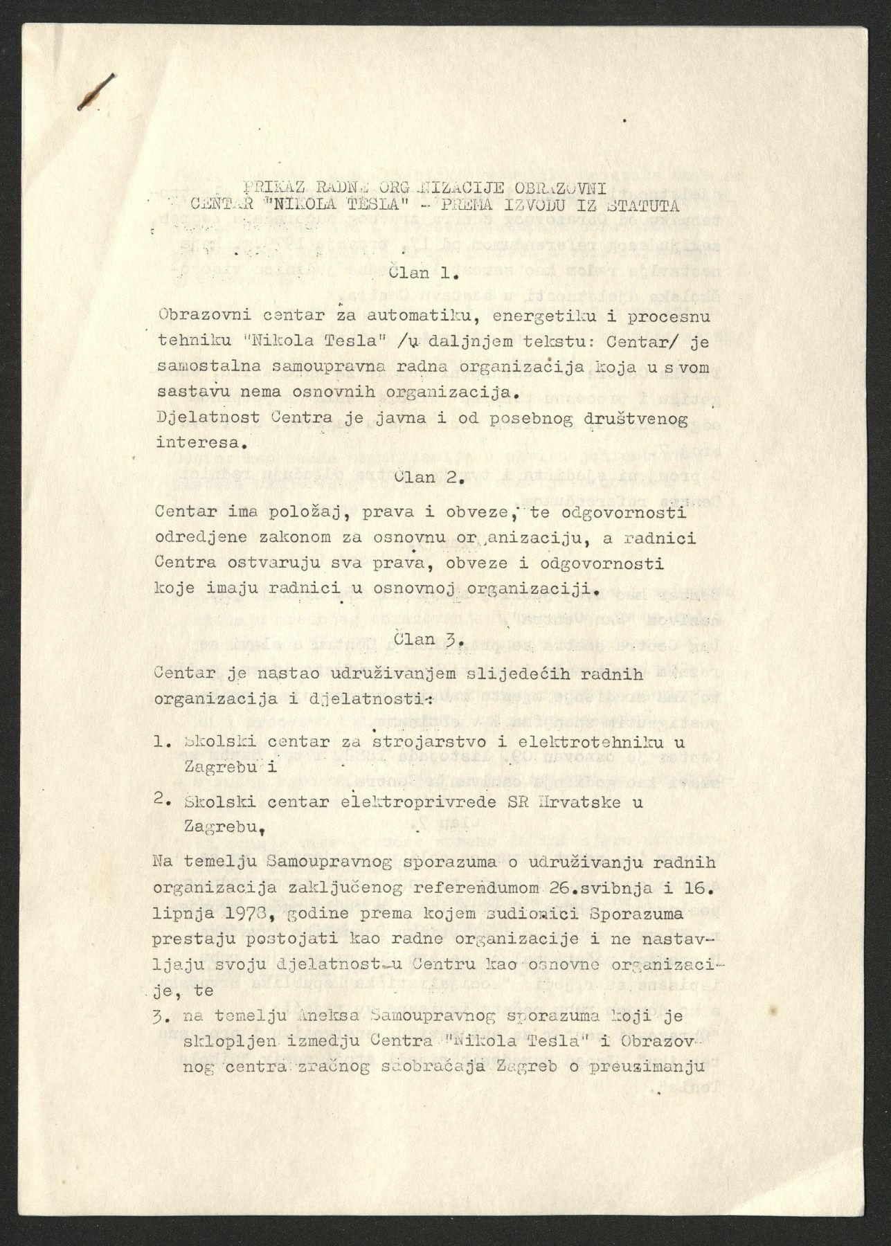 Document - presentation of work organization - Educational Center 'Nikola Tesla'